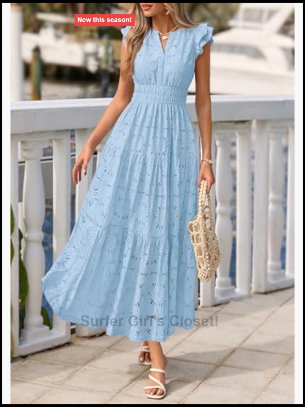 Boho Eyelet Lace Maxi Wedding Guest Dress with Flutter Sleeves - Picture 6 of 7